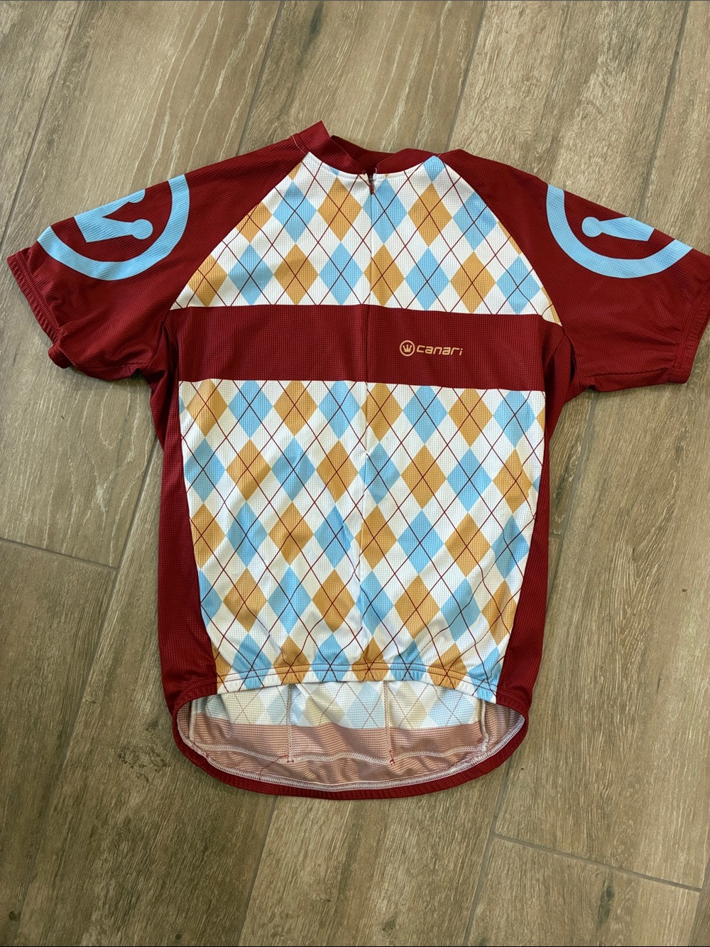 Canari Men’s Maroon Argyle Cycling Jersey with Light Blue & Gold